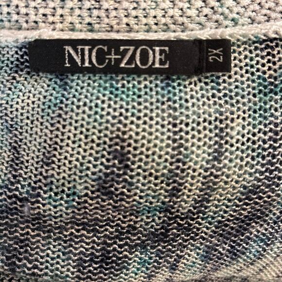 Nic + Zoe Plus Size 2X Linen Blend Cardigan Sweater Blue Pattern - Picture 3 of 4